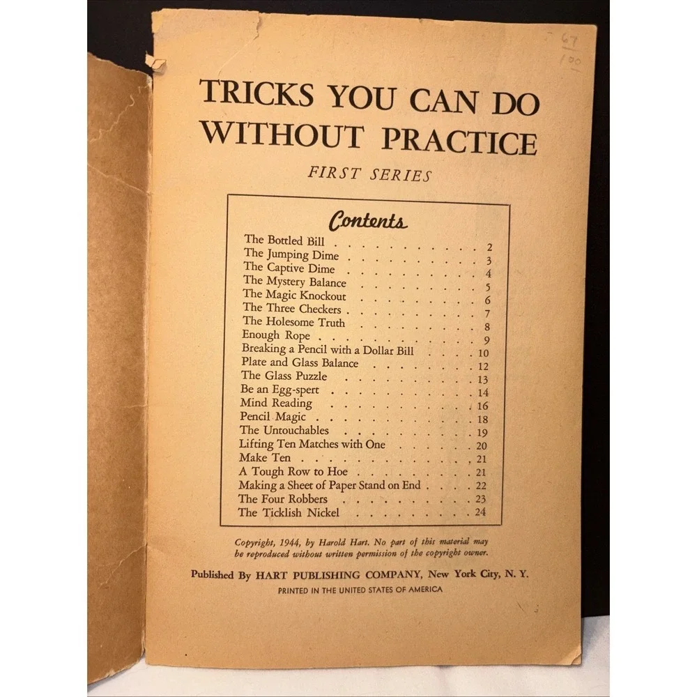 Tricks, You Can Do Without Practice First Series, Copyright 1944 Good Time Books